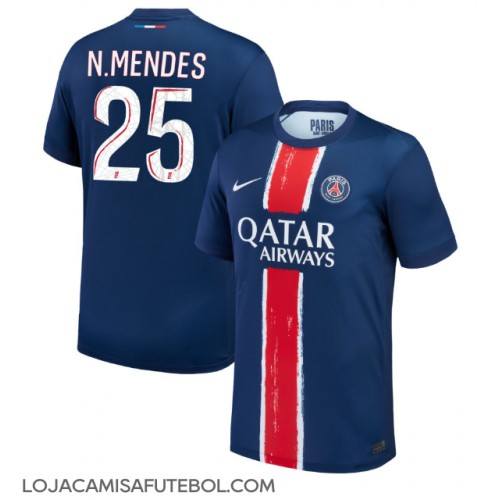 Camisa de Futebol Paris Saint-Germain Nuno Mendes #25 Equipamento Principal 2024-25 Manga Curta